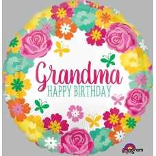 Balloon Foil 18 Inch Happy Birthday Grandma Floral