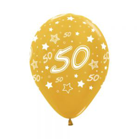 Balloon Latex 11 Inch Fashion Number 50 Metallic Gold