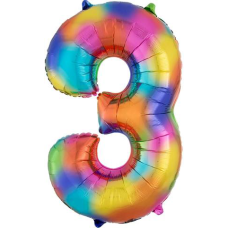 Balloon Foil 34 Inch Rainbow Number 3 Foil