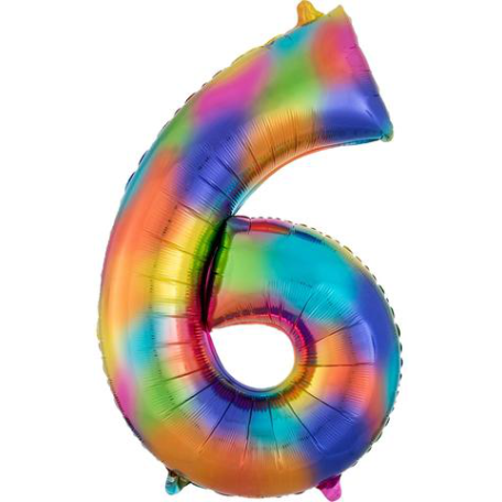 Balloon Foil 34 Inch Rainbow Number 6 Foil