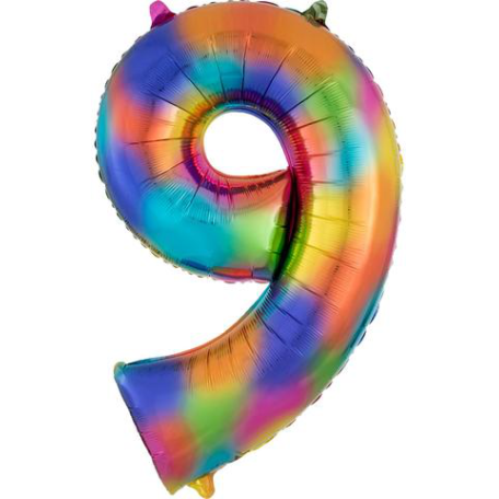 Balloon Foil 34 Inch Rainbow Number 9 Foil
