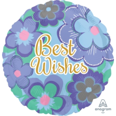 Balloon Foil 18 Inch Best Wishes Blue Floral