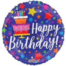 Balloon Foil 18 Inch Happy Birthday Cake and Stars