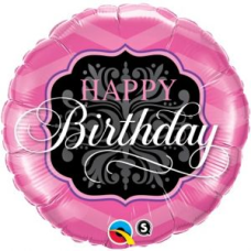 Balloon Foil 18 Inch Happy Birthday Pink & Black