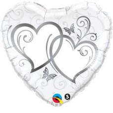 Balloon Foil 18 Inch Entwined Hearts Silver