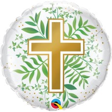 Balloon Foil 18 Inch Golden Cross and Greenery