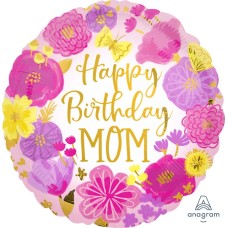 Balloon Foil 18 Inch Happy Birthday Mom Painted Flowers