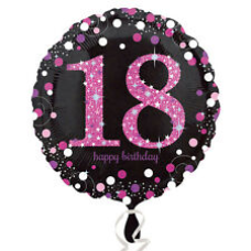 Balloon Foil 18 Inch Pink Birthday On Black